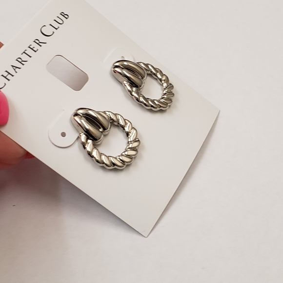 Charter Club, NWT, silver tone twist knot door knocker pierced post earrings - Picture 7 of 7